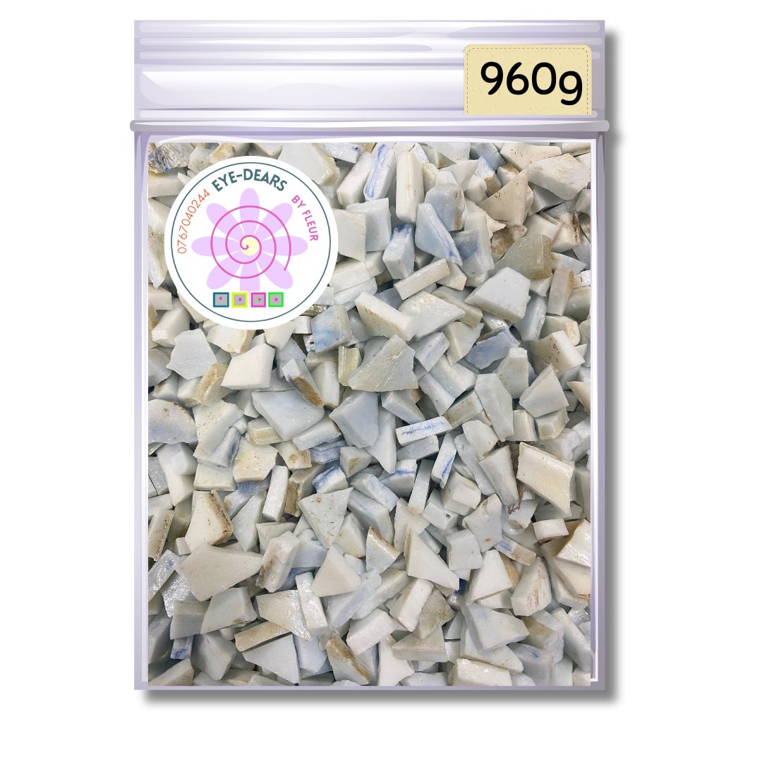 Mosaic Tiles Pre-cut White with blue marbling 960g (for crafting)