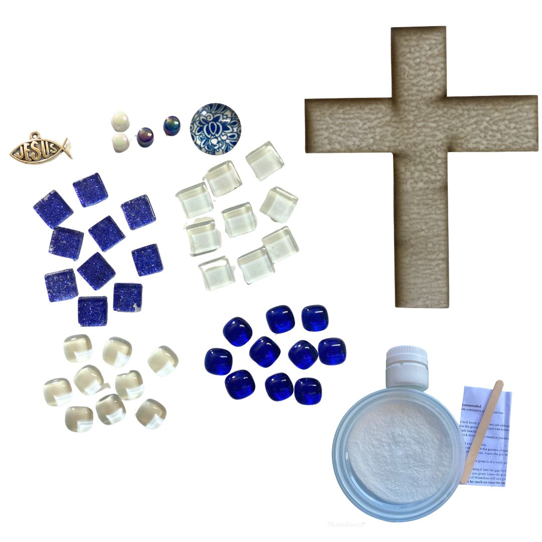 Mosaic Craft Kit with Magnet- Navy Blue Cross (Small)