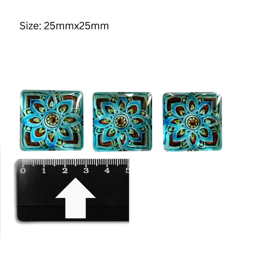 Glass Domed Inserts Turquoise (J) - Set of 3 (25x25mm)