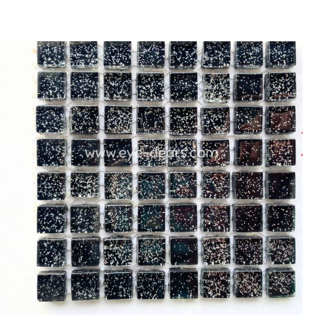 Mosaic Tiles - Single Sheet Black Glitter 10x10mm