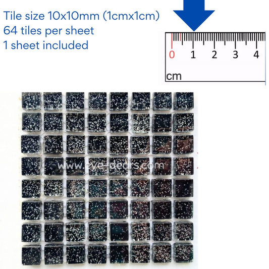 Mosaic Tiles - Single Sheet Black Glitter 10x10mm