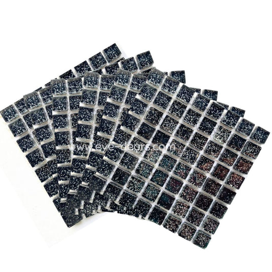 Mosaic Tiles - 10 x sheets of Black Glitter 10x10mm