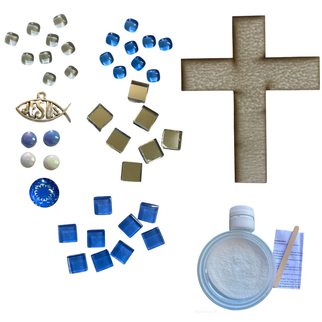 Mosaic Craft Kit with Magnet-Light Blue Cross (Small)