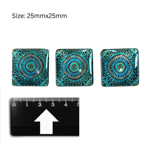 Glass Domed Inserts Turquoise (K) - Set of 3 (25x25mm))