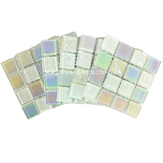 Mosaic Tiles - 10 x sheets of White Shimmer Mix Glass 25x25mm (small tiles for crafting)