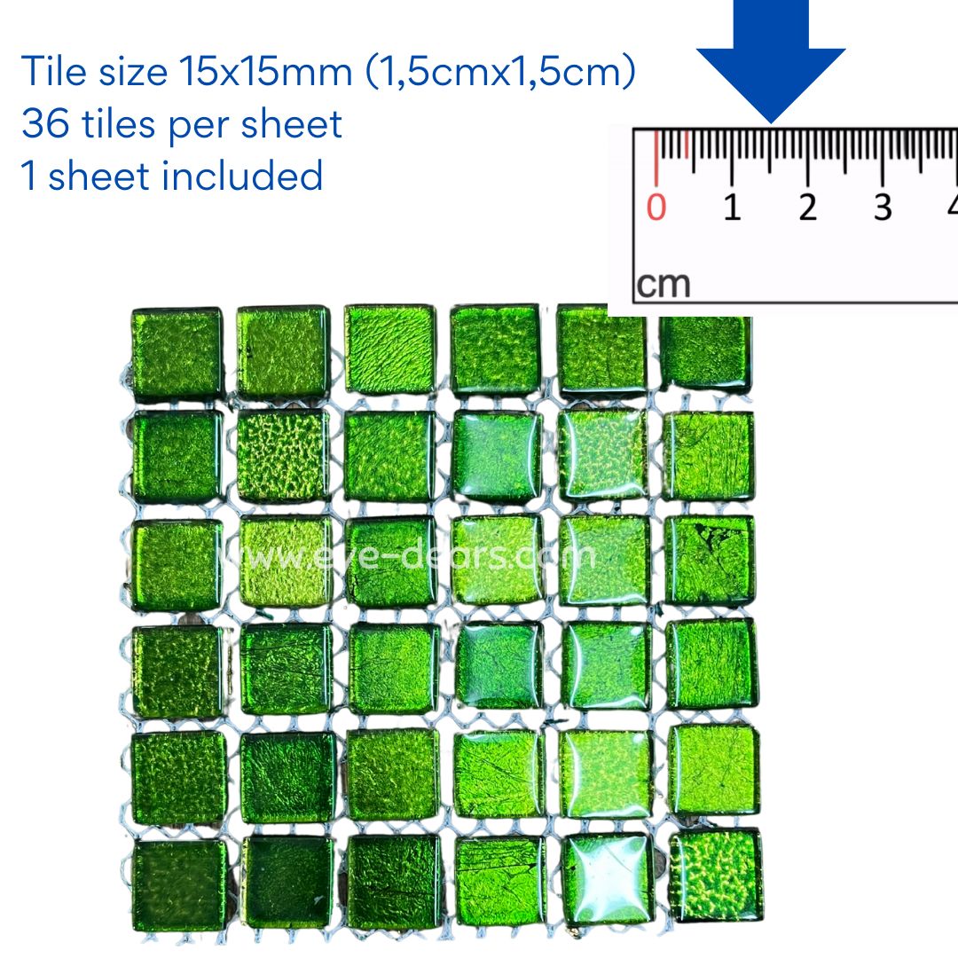 Mosaic Tiles - Single Sheet Lime Green Gold Leaf 15x15mm