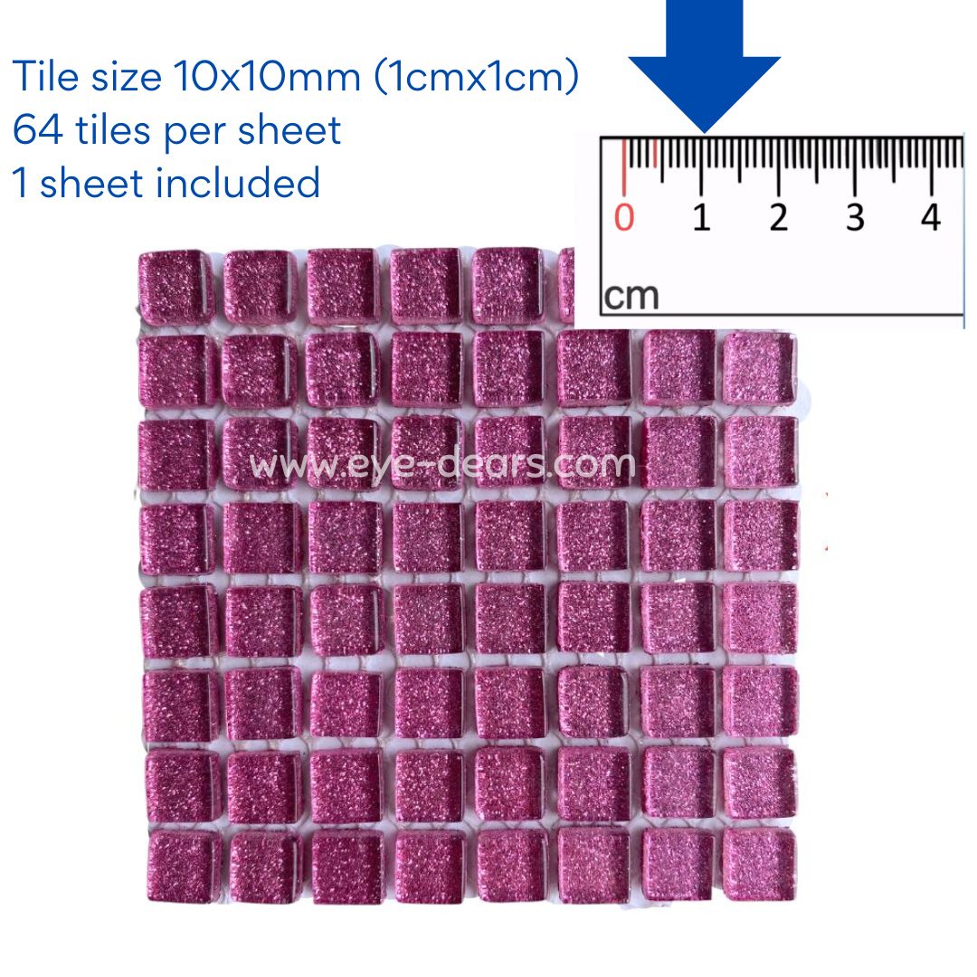 Mosaic Tiles - 10 x sheets of Pink Glitter 10x10mm