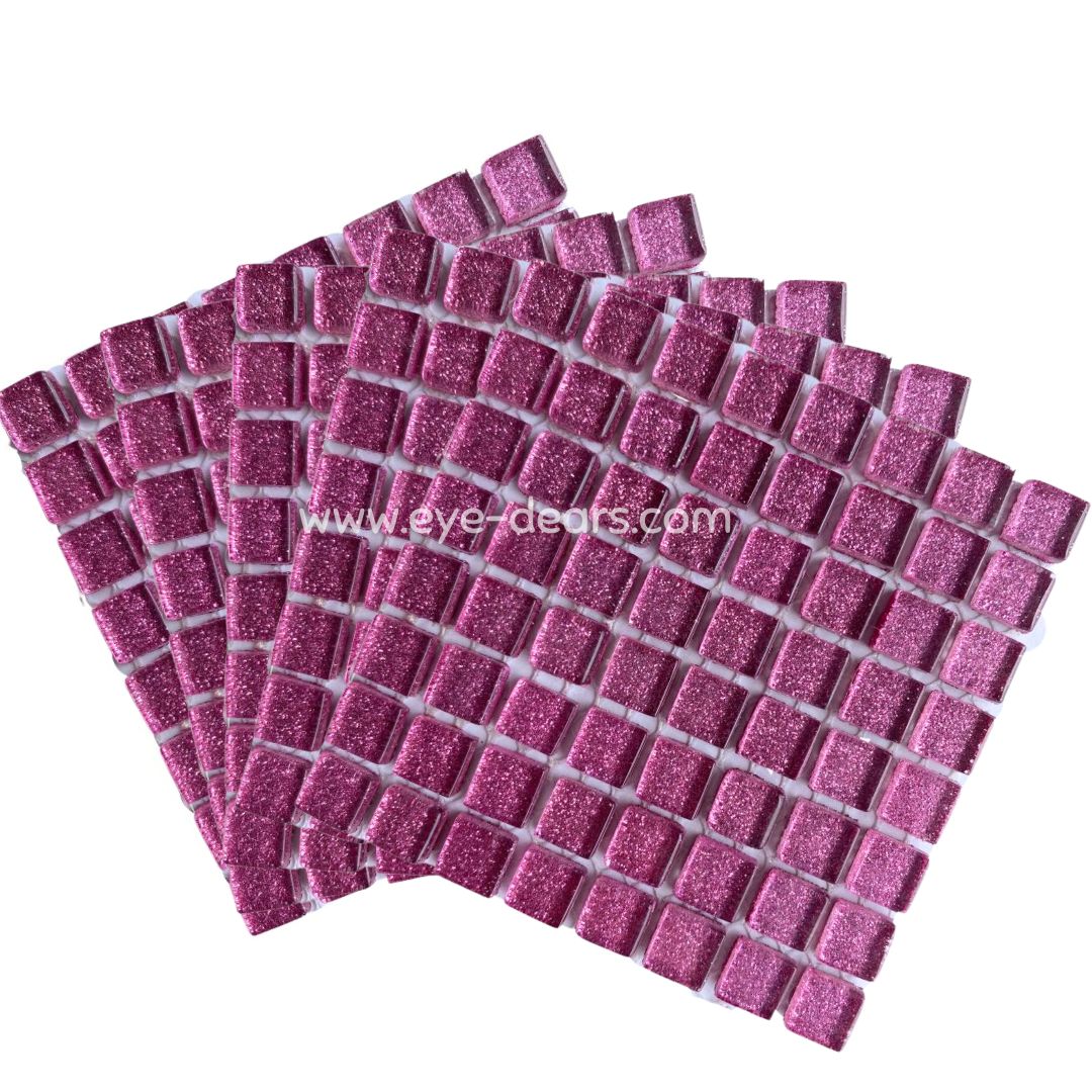 Mosaic Tiles - 10 x sheets of Pink Glitter 10x10mm