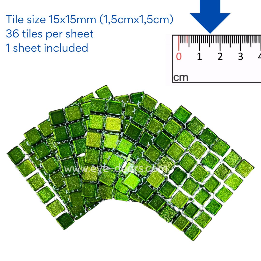 Mosaic Tiles - 10 x sheets of Lime Green Gold Leaf 15x15mm