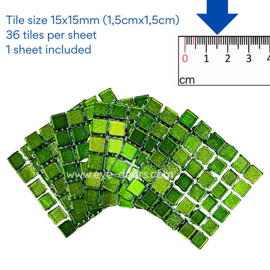 Mosaic Tiles - 10 x sheets of Lime Green Gold Leaf 15x15mm