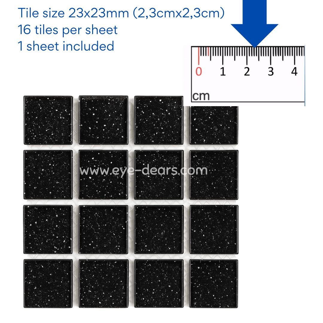 Mosaic Tiles - Single Sheet Black Glitter 23x23mm