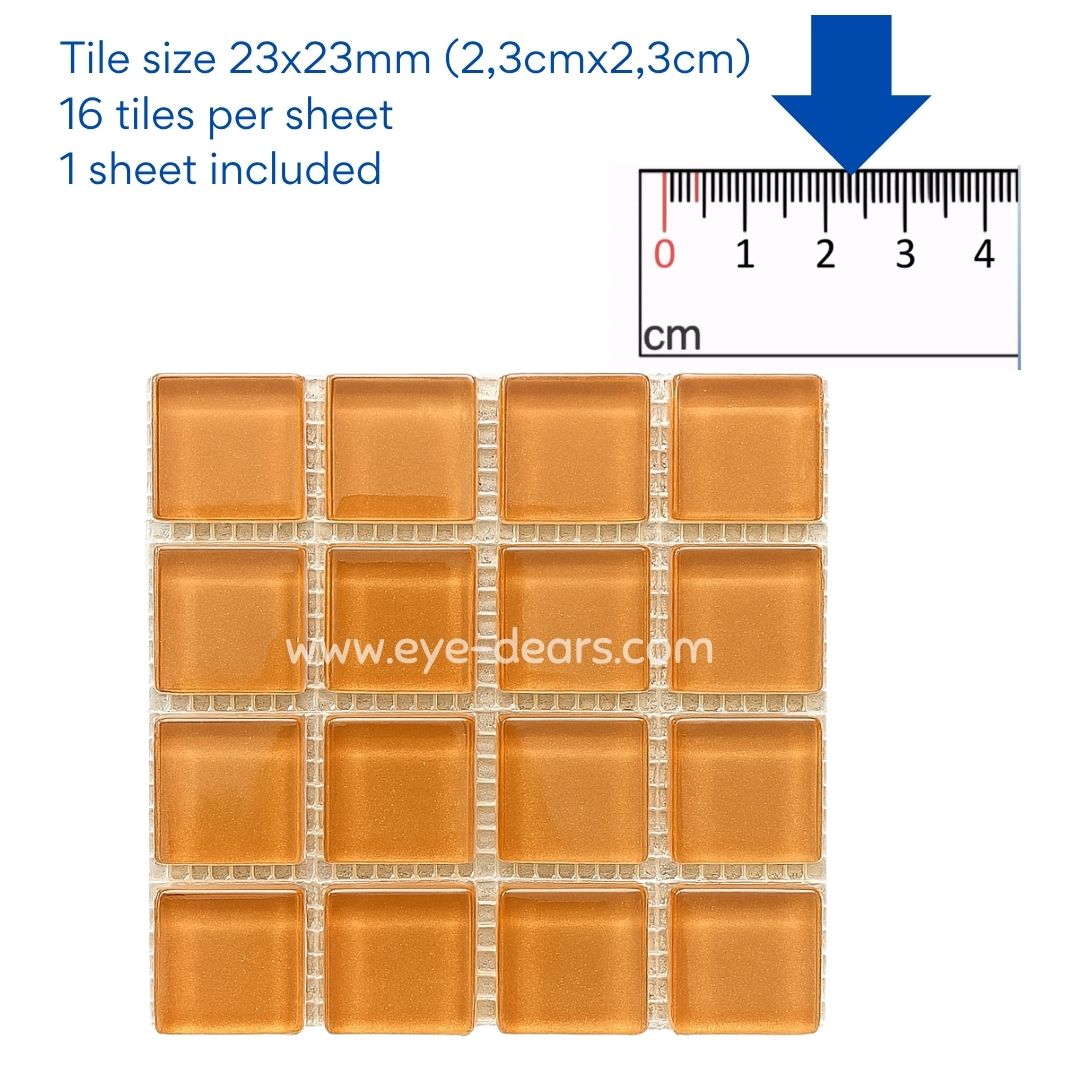 Mosaic Tiles - 10 x sheets of Caramel Brown Glass 23x23mm