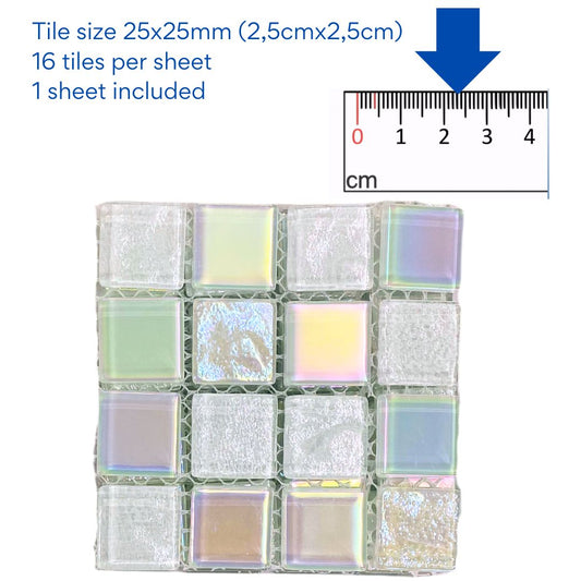 Mosaic Tiles - Single Sheet White Shimmer Mix 25x25mm