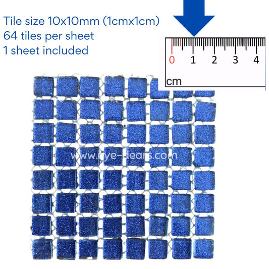 Mosaic Tiles - Single Sheet Deep Blue Glitter 10x10mm