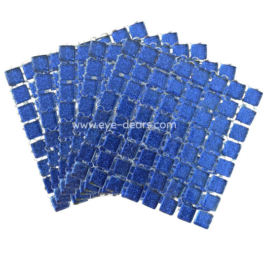 Mosaic Tiles - 10 x sheets of Deep Blue Glitter 10x10mm (small tiles for crafting)
