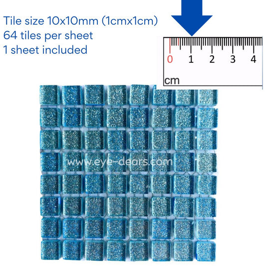 Mosaic Tiles - 10 x sheets of Ocean Soft Blue Glitter 10x10mm