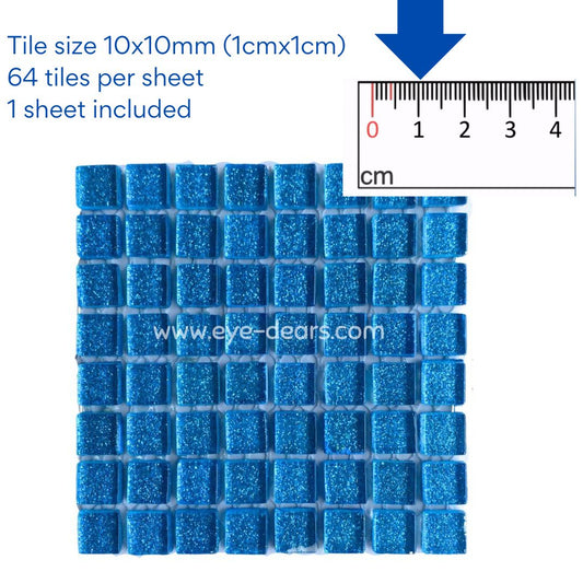 Mosaic Tiles - 10 x sheets of Turquoise Glitter 10x10mm
