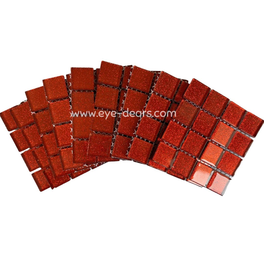 Mosaic Tiles - 10 x sheets of Red Glitter 23x23mm