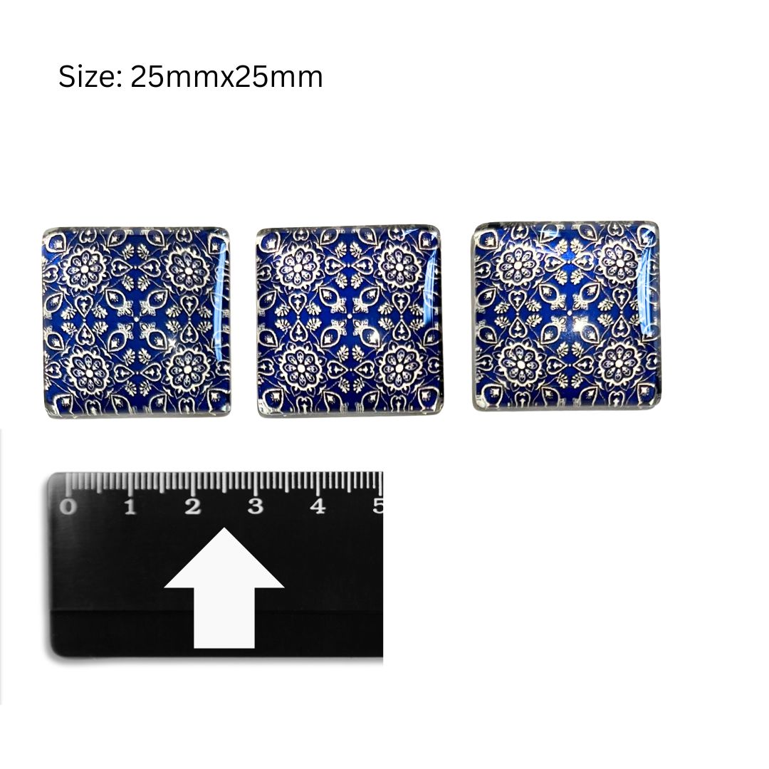 Glass Domed Inserts Blue (A)- Set of 3 (25x25mm)