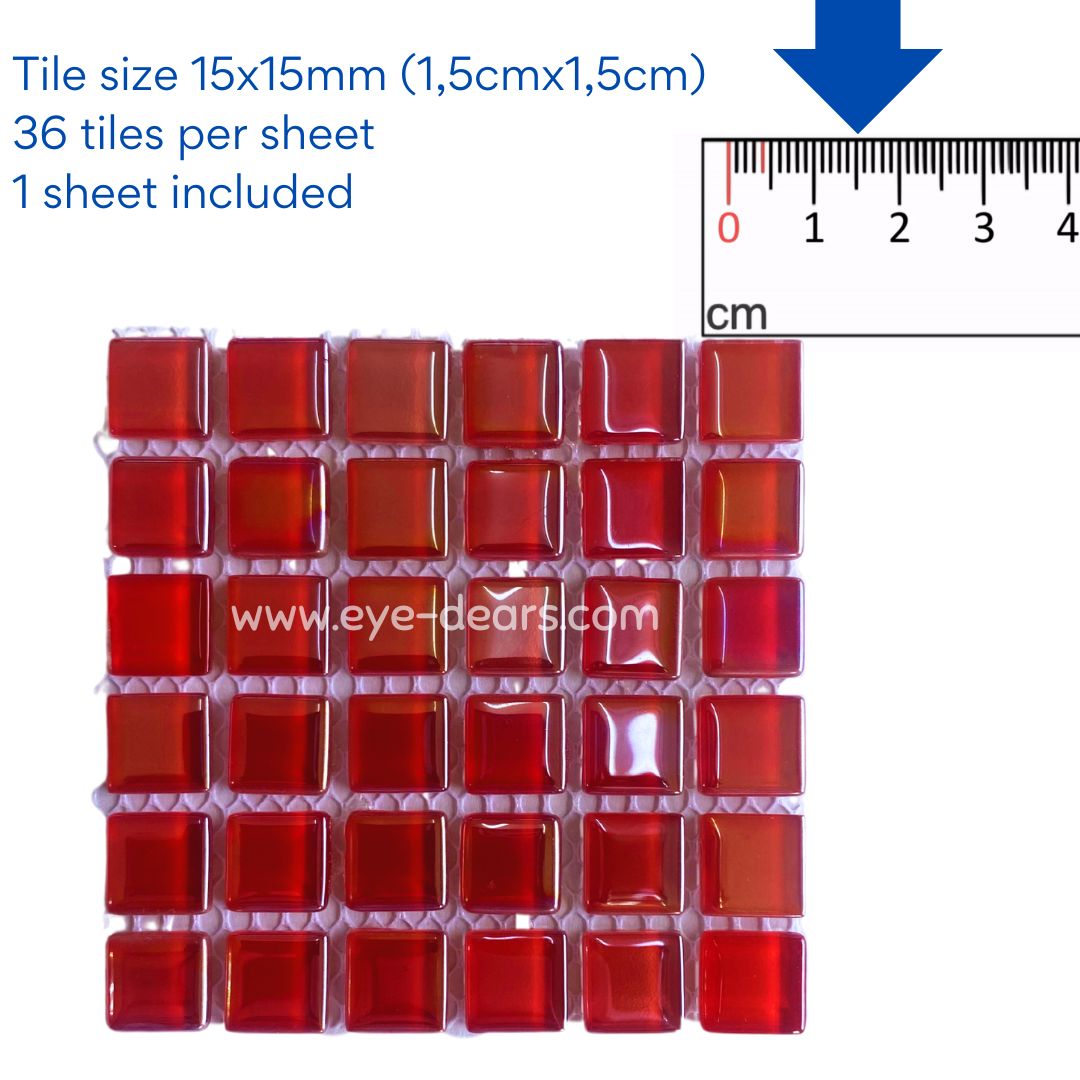 Mosaic Tiles -  Sheet Red Pearl 15x15mm