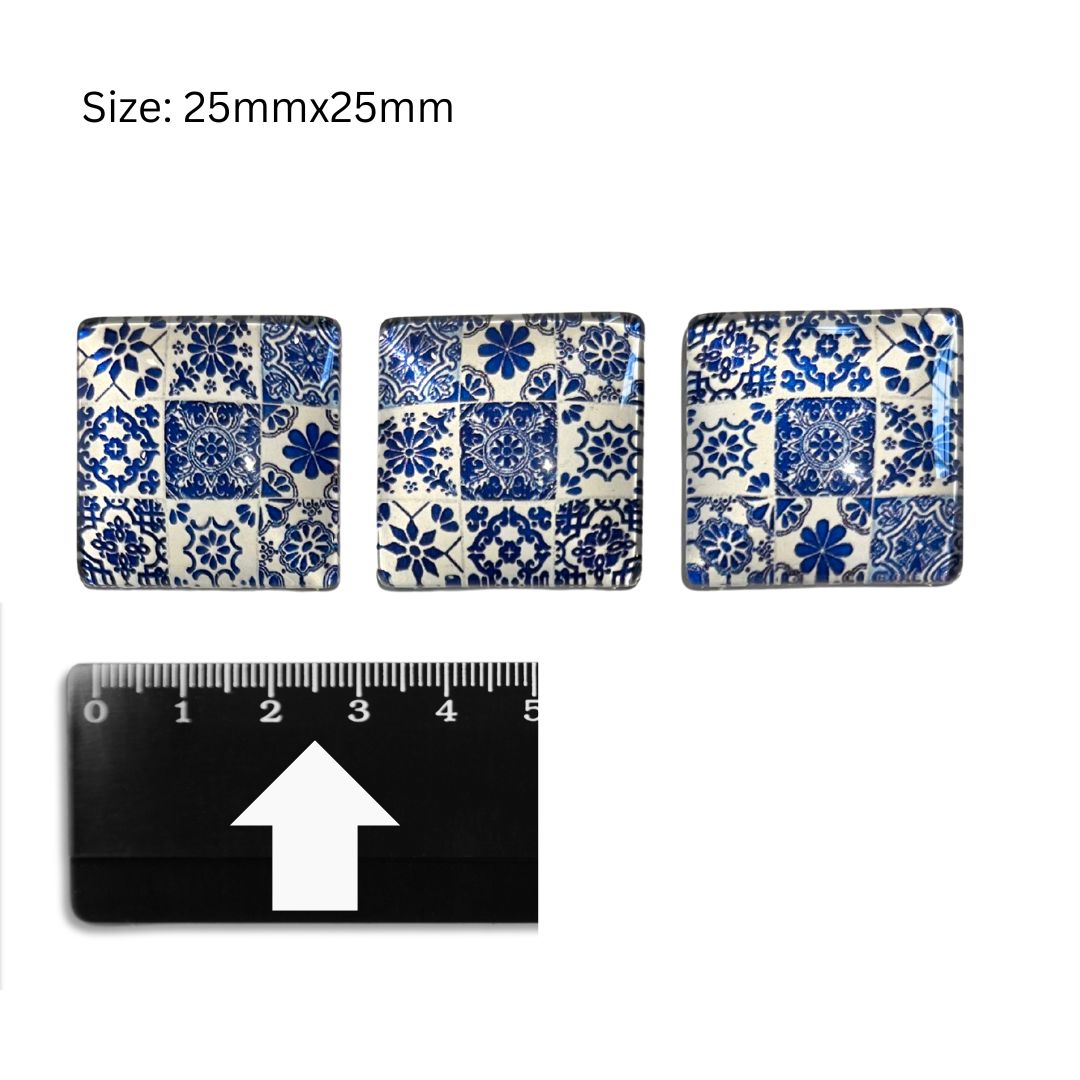 Glass Domed Inserts Blue (B)- Set of 3 (25x25mm)