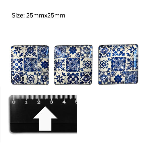 Glass Domed Inserts Blue (B)- Set of 3 (25x25mm)