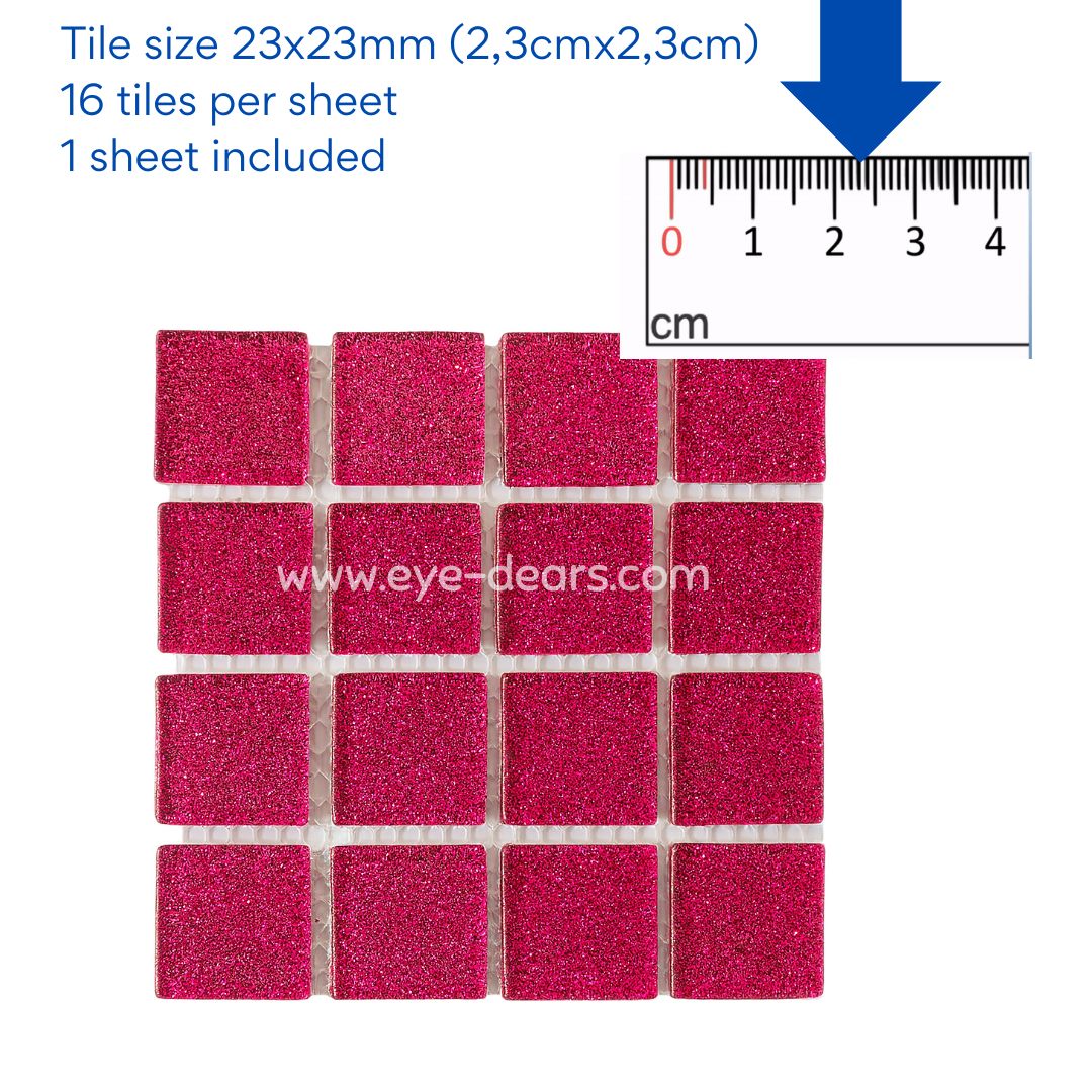 Mosaic Tiles - 10 x sheets of Fuschia Pink Glitter 23x23mm