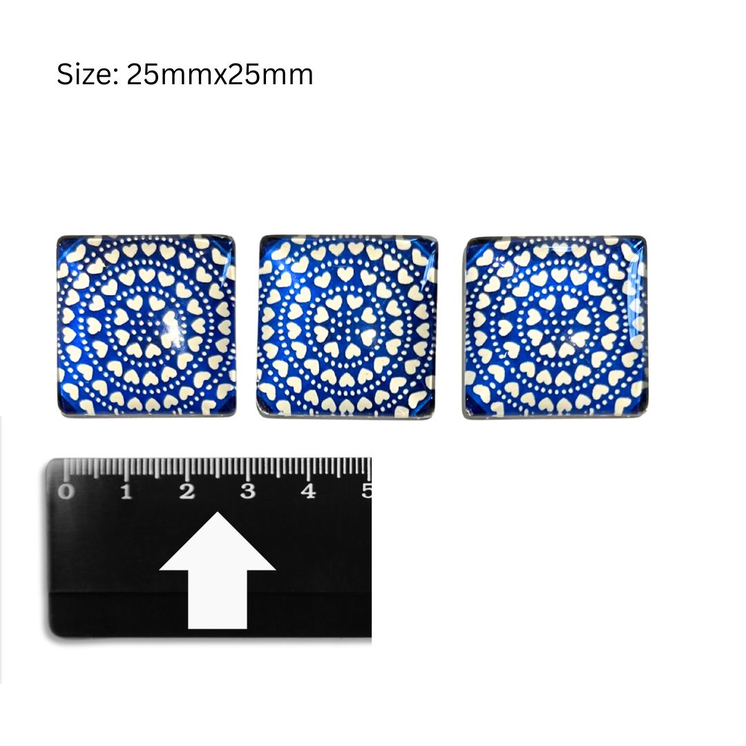 Glass Domed Inserts Blue (C)- Set of 3 (25x25mm)