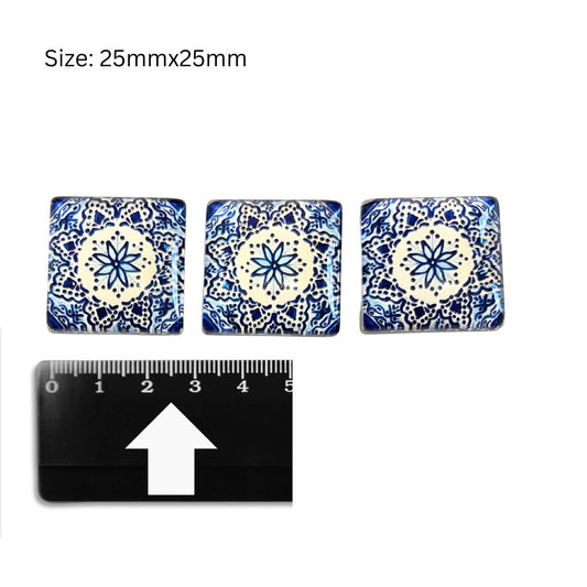 Glass Domed Inserts Blue (D)- Set of 3 (25x25mm)