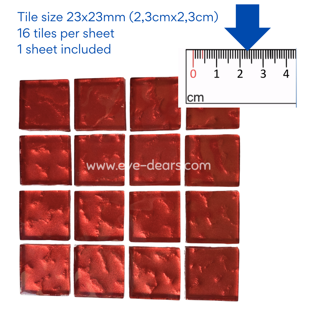 Mosaic Tiles - 10 x sheets of Red Metallic Ripple 23x23mm