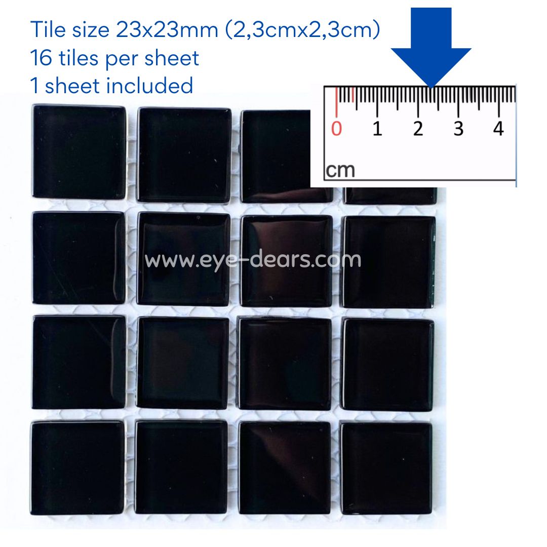 Mosaic Tiles - 10 x sheets of Black Glass 23x23mm