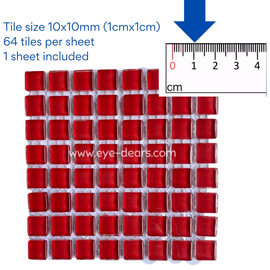 Mosaic Tiles - 10 x sheets of Red Glass 10x10mm