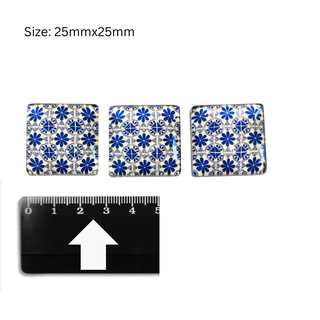 Glass Domed Inserts Blue (E)- Set of 3 (25x25mm)