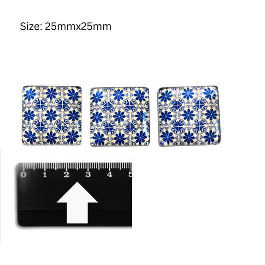 Glass Domed Inserts Blue (E)- Set of 3 (25x25mm)