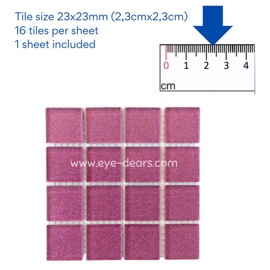 Mosaic Tiles -  Single Sheet Pink Glitter 23x23mm