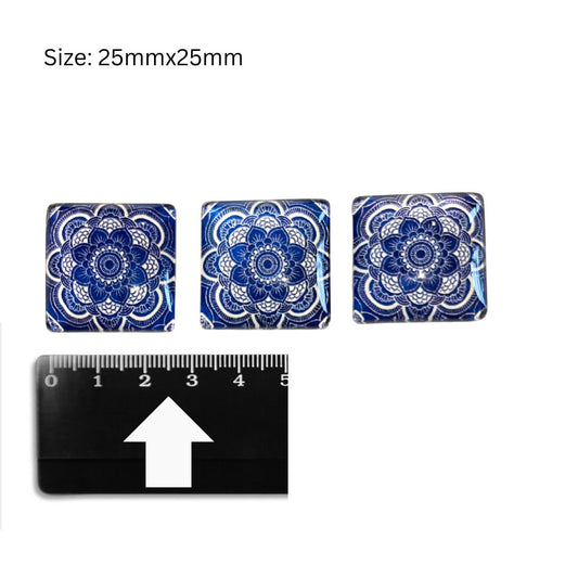 Glass Domed Inserts Blue (F)- Set of 3 (25x25mm)