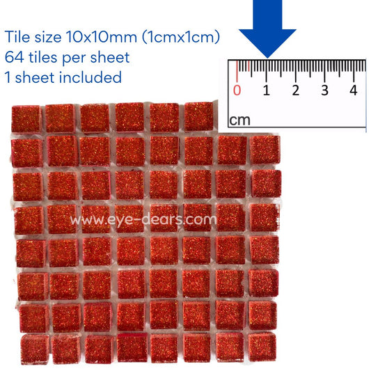 Mosaic Tiles - 10 x sheets of Red Glitter 10x10mm