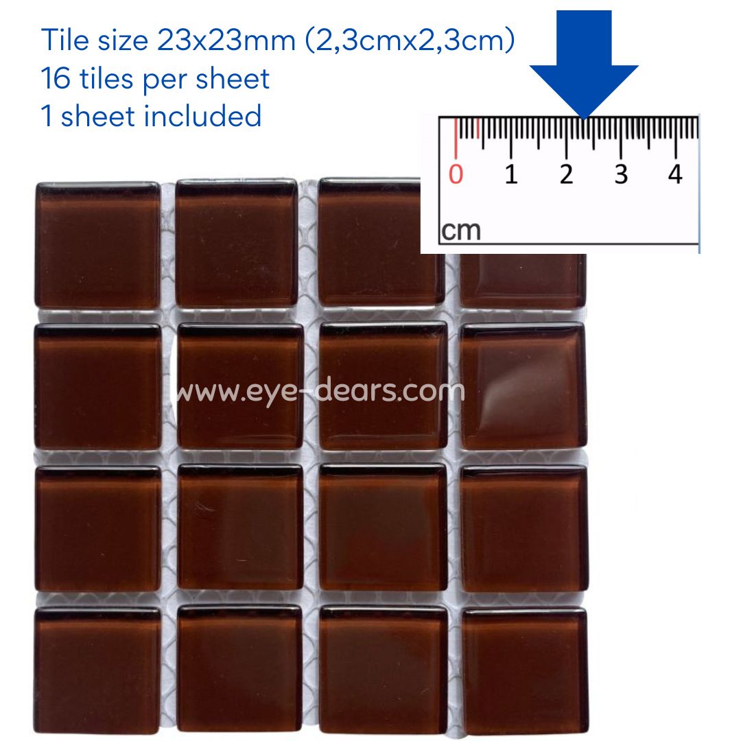 Mosaic Tiles - 10 x sheets of Chocolate Brown Glass 23x23mm