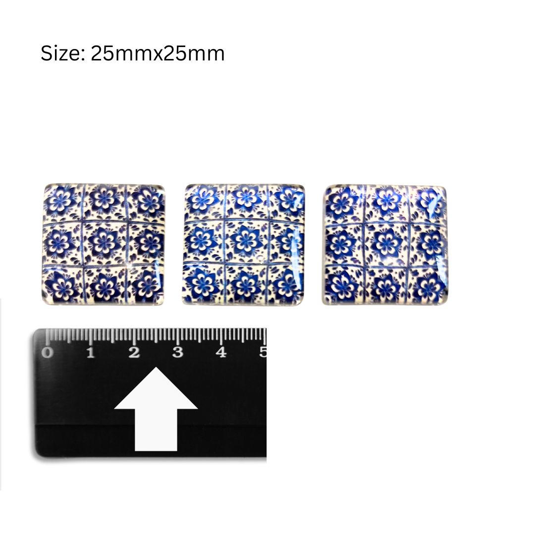 Glass Domed Inserts Blue (G)- Set of 3 (25x25mm)