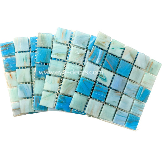 Mosaic Tiles - 10 x sheet of Gold Veined Turquoise Mix (small tiles for crafting)