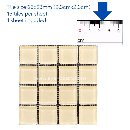 Mosaic Tiles - 10 x sheets of Condensed Milk Cream Cream Glass 23x23mm