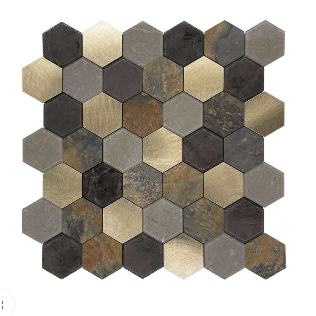 Decor Tiles -Stick On Gold Marble Hexagon Mosaic
