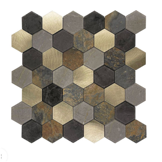 Decor Tiles -Stick On Gold Marble Hexagon Mosaic