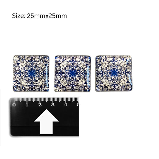 Glass Domed Inserts Blue (I)- Set of 3 (25x25mm)