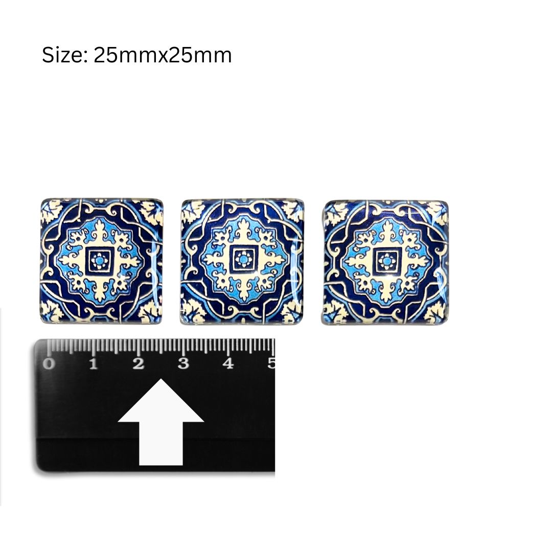 Glass Domed Inserts Blue (J)- Set of 3 (25x25mm)