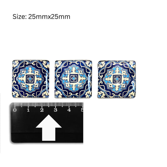 Glass Domed Inserts Blue (J)- Set of 3 (25x25mm)