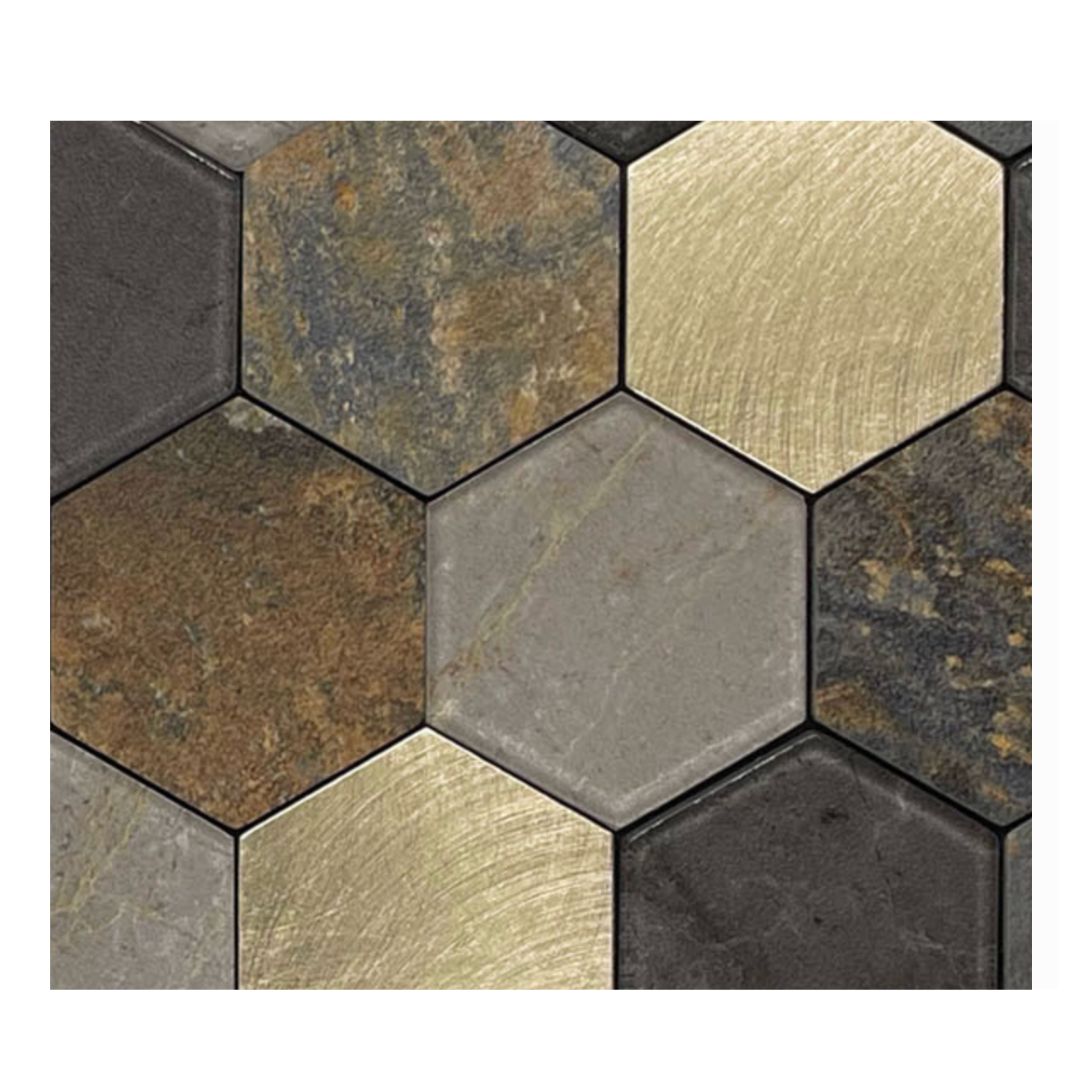 Decor Tiles -Stick On Gold Marble Hexagon Mosaic