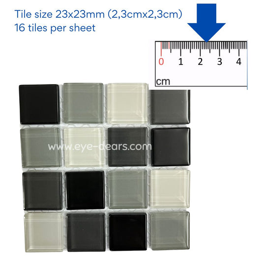 Mosaic Tiles -  Single Craft Size Sheet Black and White Mix Glass 23x23mm