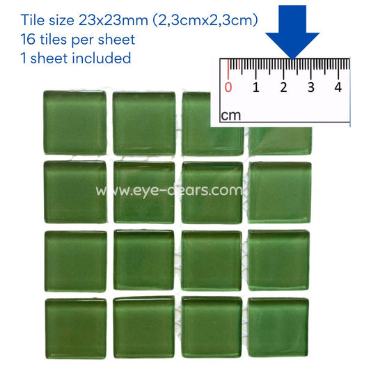 Mosaic Tiles - 10 x sheets of Forest Green Glass 23x23mm