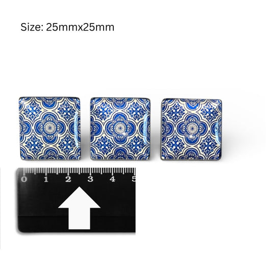 Glass Domed Inserts Blue (K)- Set of 3 (25x25mm)